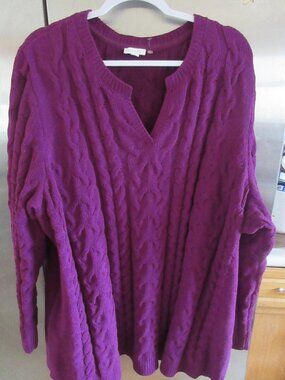 J. JILL  chenille cozy vneck cable knit sweater top magenta 4x  plum